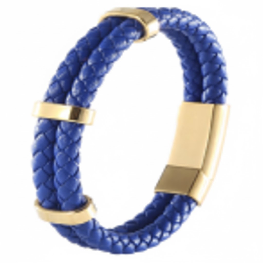 Armband Leder Blau Gold