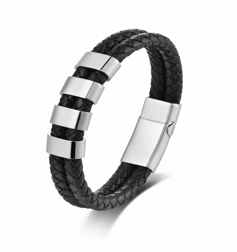 Armband Leder Silber Eleganz